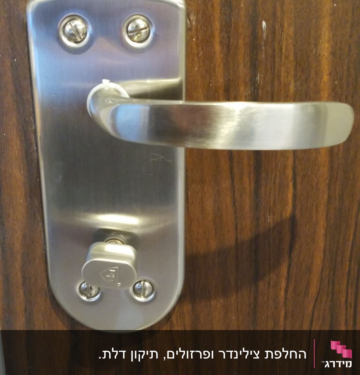 ידית דלת מתכתית עם מנעול וברגים